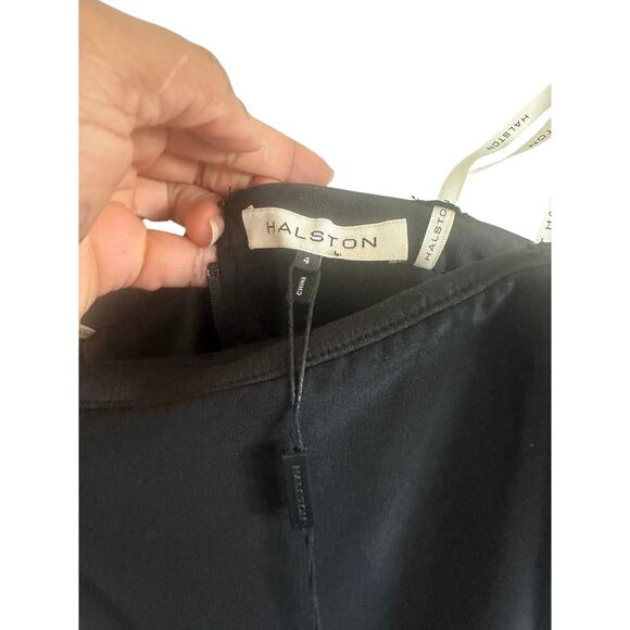 NWT Halston Women's Draped Cocktail Dress M Spaghetti Strap Two-Tone Black Navy - Picture 15 of 16